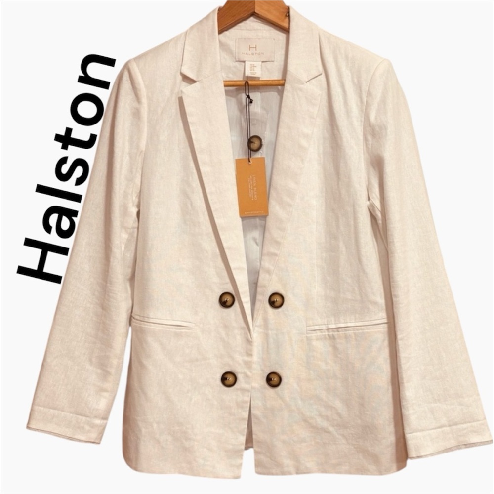 NWT H by Halston Cream Linen Blend Open Blazer Size M